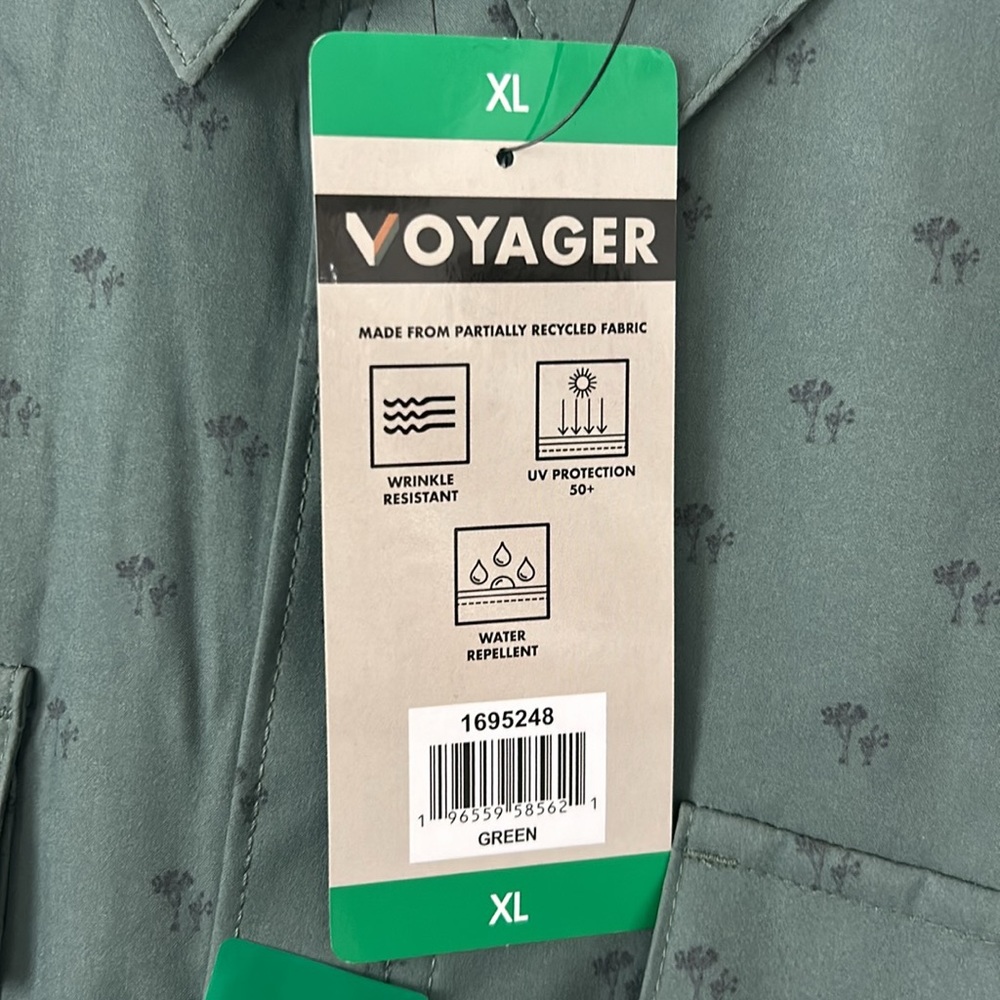 NEW XL MENS SHORT SLEEVE VOYAGER GREEN BUTTON FRONT SHIRT DBL POCKET -VELCRO - Picture 3 of 14